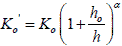 K prime subscript o equals K subscript o times open parenthesis 1 plus h subscript o divided by h closed parenthesis raised to the power of alpha.