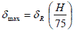 Delta subscript max equals delta subscript R times open parenthesis H divided by 75 closed parenthesis.