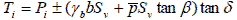 T subscript i equals P subscript i plus or minus open parenthesis gamma subscript b times b times S subscript v plus the average of p times S subscript v times tan beta closed parenthesis times tan delta.