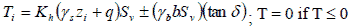 T subscript i equals K subscript h times open parenthesis gamma subscript s times z subscript i plus q closed parenthesis times S subscript v plus or minus open parenthesis gamma subscript b times b times S subscript v closed parenthesis times open parenthesis tan delta closed parenthesis; T equals 0 if T is less than or equal to 0.