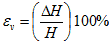 Epsilon subscript v equals open parenthesis delta times H divided by H closed parenthesis times 100 percent.