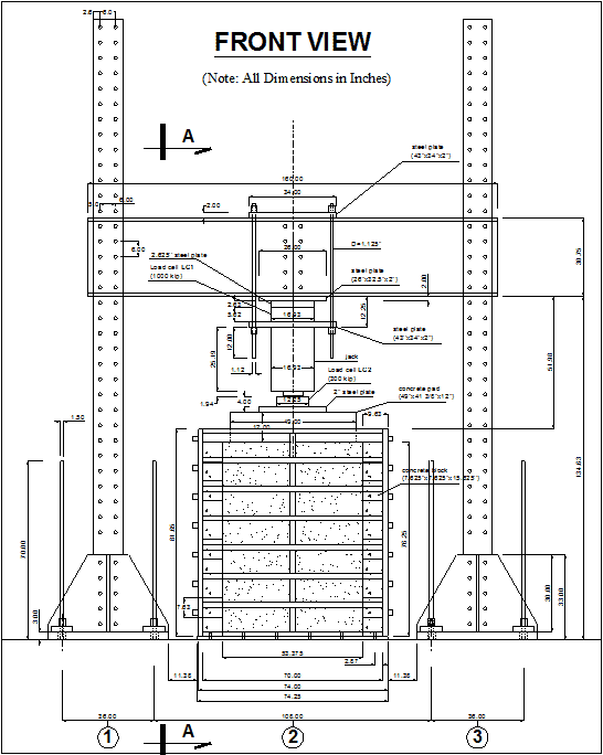 This schematic shows a detailed front view of the setup for the generic soil geosynthetic composite tests.
