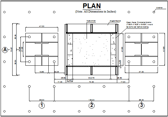 This schematic shows a detailed plan view of the setup for the generic soil geosynthetic composite tests.