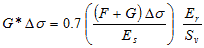 G times delta times sigma equals 0.7 times open parenthesis open parenthesis F plus G closed parenthesis times delta times sigma divided by E subscript s closed parenthesis times E subscript r divided by S subscript v.