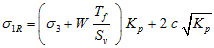 Sigma subscript 1R equals open parenthesis sigma subscript 3 plus W times T subscript f divided by S subscript v closed parenthesis times K subscript p plus 2 times c times the square root of K subscript p.