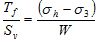 T subscript f divided by S subscript v equals open parenthesis sigma subscript h minus sigma subscript 3 closed parenthesis divided by W.