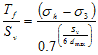 T subscript f divided by S subscript v equals open parenthesis sigma subscript h minus sigma subscript 3 closed parenthesis divided by 0.7 raised to the power of open parenthesis S subscript v divided by 6 times d subscript max closed parenthesis.