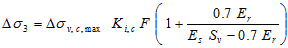 Delta times sigma subscript 3 equals delta times sigma subscript v, c, max times K subscript i, c times F times open parenthesis 1 plus the product of 0.7 times E subscript r divided by E subscript s times S subscript v minus 0.7 times E subscript r 