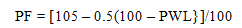 Figure 1. Equation. Individual pay equation when PWL is greater than 90. PF equals bracket 105 minus 0.5 times the difference of parenthesis 100 minus PWL close parenthesis close bracket all divided by 100.