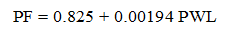 Figure 5. Equation. Transformation for SPECRISK when PWL is between 66 and 90. PF equals 0.825 plus 0.00194 times PWL. 