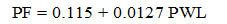 Figure 6. Equation. Transformation for SPECRISK when PWL is between 50 and 66. PF equals 0.115 plus 0.0127 times PWL. 