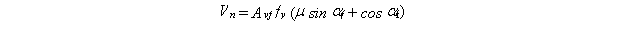 Equation 21.  The equation reads V subscript n equals A subscript vf times f subscript y times open parentheses mu times the sine of of alpha subscript f plus the cosine of alpha subscript f close parentheses. 