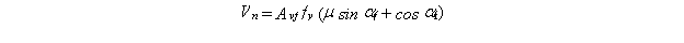 Equation 21.  The equation reads V subscript n equals A subscript vf times f subscript y times open parentheses mu times the sine of of alpha subscript f plus the cosine of alpha subscript f close parentheses. 