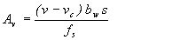 Equation 4.  The equation reads A subscript v equals open parentheses v minus v subscript c close parentheses, times b subscript w times s all divided by f subscript s.