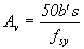 Equation 42.  The equation reads A subscript v equals 50 times b prime times s all divided by f subscript sy.