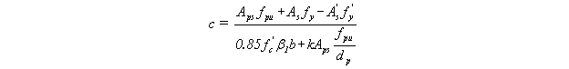 Equation 52.  The equation reads c equals A subscript ps times f subscript pu plus A subscript s times f subscript y minus A prime, subscript s times f prime, subscript y 