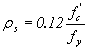 Equation 84. The equation reads rho subscript s is equal to .12 times f prime subscript c divided by f subscript y.