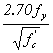 This graphical element reads the product of 2.70 times f subscript y divided by the square root of f prime subscript c.
