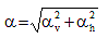 Alpha equals the square root of the sum of alpha squared subscript v plus alpha squared subscript h.