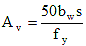 A subscript v equals the product of 50 times b subscript w times s divided by f subscript y