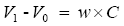 The equation reads V subscript 1 minus V subscript 0 is equal to lowercase W times C.