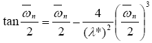 The equation reads the tangent of omega bar subscript lowercase N over 2 is equal to omega bar subscript lowercase N over 2 minus 4 over open parentheses lambda star close parentheses squared times open parentheses omega bar subscript lowercase N over 2 close parentheses superscript 3.