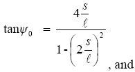 The equation reads the tangent of psi subscript 0 is equal to 4 times lowercase S over lowercase L divided by the sum of 1 minus open parentheses 2 times lowercase S over lowercase L close parentheses squared.