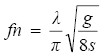 The equation reads lowercase F subscript lowercase N is equal to lambda over pi times the square root of lowercase G over 8 times lowercase S.