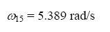 The equation reads omega subscript 15 is equal to 5.389 radians per second.