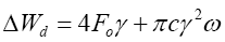 The equation reads delta of W subscript lowercase D is equal  to 4 times F subscript lowercase O times gamma plus pi times lowercase C times gamma  squared times omega.