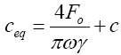 The equation reads lowercase C subscript lowercase E-Q is  equal to 4 times F subscript lowercase O divided by pi times omega times gamma that  sum plus lowercase C.