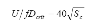 The equation reads U divided by lowercase F times D subscript C-R-I-T is equal to 40 times the square root of S subscript lowercase C.