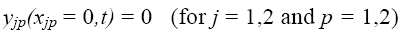 The equation reads lowercase Y subscript lowercase J-P times open parentheses lowercase X subscript lowercase J-P is equal to 0 comma lowercase T close parentheses is equal to 0, for lowercase J equal to 1 comma 2 and lowercase P equal to 1 comma 2.