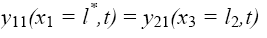 The equation reads lowercase Y subscript 11 times open parentheses lowercase X subscript 1 equals lowercase L superscript star comma lowercase T close parentheses is equal to lowercase Y subscript 21 times open parentheses lowercase X subscript 3 equals lowercase L subscript 2 comma lowercase T close parentheses.