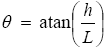 The equation reads theta is equal to arc tangent open parentheses lowercase H over L close parentheses.