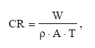 Equation for calculating corrosion rate from weight loss. Corrosion rate equals the quotient of weight loss divided by metal density times exposed rebar specimen surface area times exposure time.