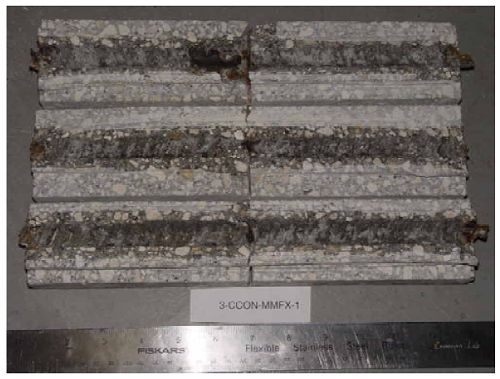 Corrosion products are apparent on all three traces near the location of the simulated crack.