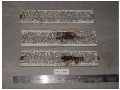 Extensive local corrosion products are apparent on two of the traces and near several of the trace ends.