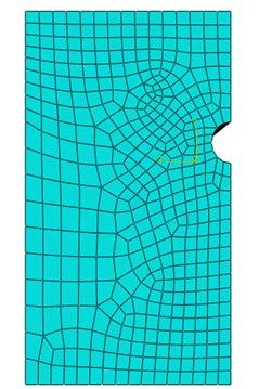 The three-dimensional finite element model uses a 6.4-mm (0.25-inch) hex mesh.