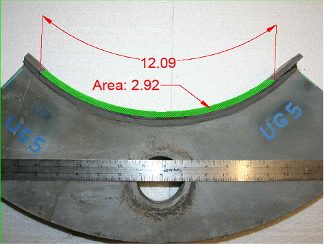 This photo shows the fracture surface. The crack has a total length of 12.09 inches along the outside diameter of the tube and a total area of 2.92 square inches.