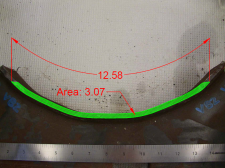 This photo shows the fracture surface. The crack has a total length of 12.58 inches along the outside diameter of the tube and a total area of 3.07 square inches.