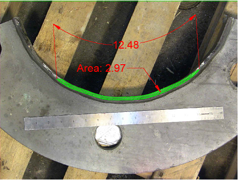 This photo shows the fracture surface. The crack has a total length of 12.48 inches along the outside diameter of the tube and a total area of 2.97 square inches.
