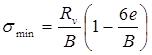 The equation  shows the calculation of sigma subscript min as equal to the product of the  quotient of R subscript v divided by B multiplied by the result of 1 minus the quotient of 6e divided by B.