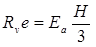 The equation shows the calculation of the product of R subscript v times e as equal to the  product of e subscript A times the quotient of H divided by 3.