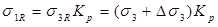 The equation calculates sigma subscript one R as equal to sigma subscript three R times Kappa subscript p. The equation  is also expressed as sigma subscript one R equals Kappa subscript p times the sum of sigma subscript three plus Delta  sigma subscript three.