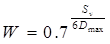 The equation calculates W as equal to 0.7 with an exponent term  that is the quotient of S subscript v divided by six D subscript max. (W is  the factor that amplifies the contribution of S subscript v to the geosynthetic  reinforced soil capacity.)
