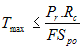 Equation 2.3. T subscript max is less than or equal to the product of P subscript lowercase R, which is the pullout resistance, times R subscript C, divided by FS subscript lowercase PO, which is the safety factor against pullout.