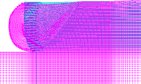 Figure 4.23. Grids. Distorted Grid for Case 8-1 (S equals 0.4 meters, lowercase L equals 1.5 meters):  (A) Failure State (lowercase H equals 8.0 meters, ratio of lowercase L to lowercase H equals 0.19); (B) Critical State (lowercase H equals 5.0 meters, ratio of lowercase L to lowercase H equals 0.30). For each state the figure shows the numerical grid for the model to scale and distorted (i.e., the cumulative displacements are artificially exaggerated for illustrative purposes).