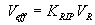 Equation 32. V subscript eff equals K subscript RIP times V subscript R, which is the presumed representative velocity prior to scour in the vicinity of the upstream corner of a culvert.