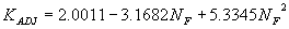 Equation 42. K subscript ADJ equals 2.001 minus 3.1682 N subscript F plus 5.3345 N subscript F squared.